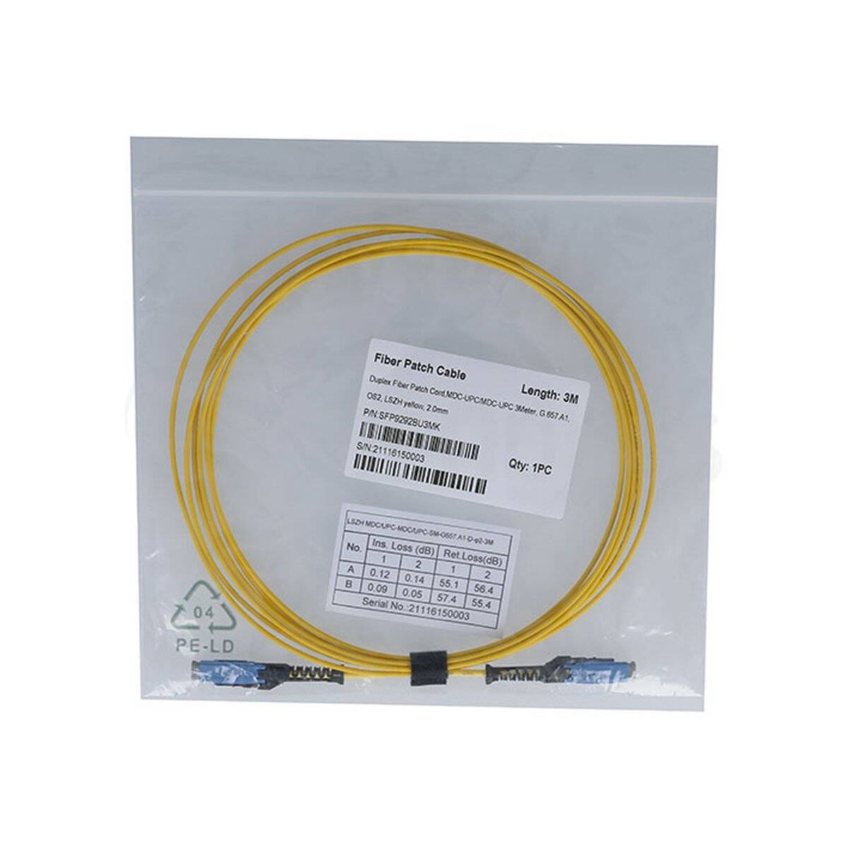 BlueOptics Duplex LWL Patchkabel MDC-UPC/MDC-UPC Singlemode 3 Meter