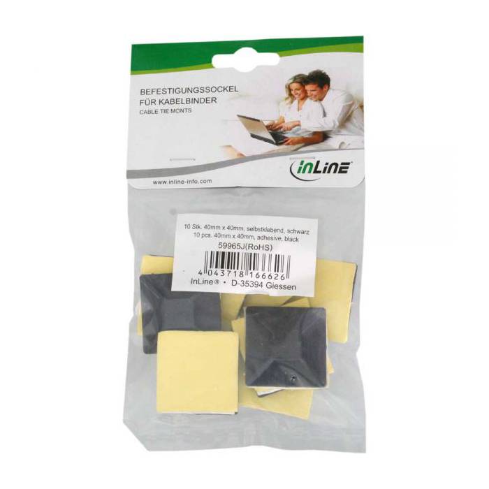 InLine Befestigungssockel für Kabelbinder - 40x40mm - selbstklebend - 10 Stück -