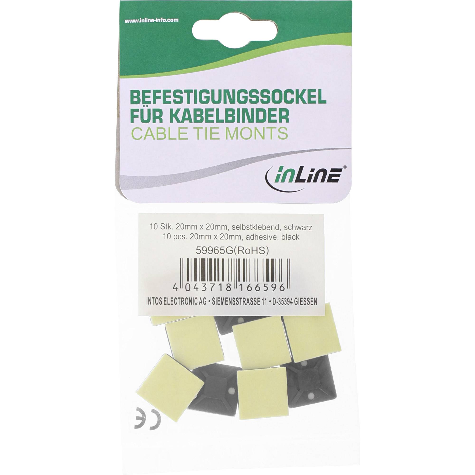 INLINE - Befestigungssockel für Kabelbinder - 20x20mm - selbstklebend - 10 Stück