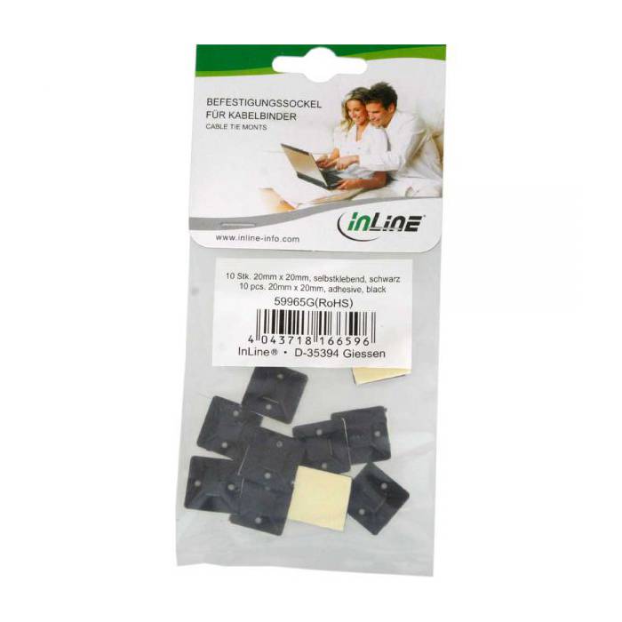 InLine Befestigungssockel für Kabelbinder - 20x20mm - selbstklebend - 10 Stück -