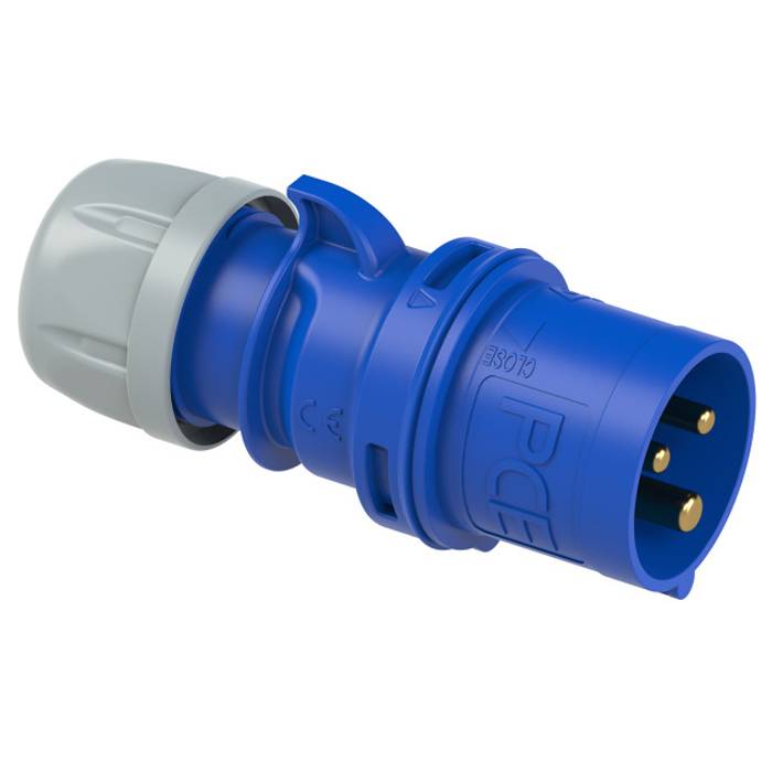 PC ELECTRIC CEE-Stecker "SHARK" mit Schraubklemmen (230V / 32A | 3-polig 6h | IP44) - in blau/grau