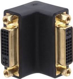 Ein vergoldeter DVI-I Dual-Link-Adapter mit schwarzem Gehäuse, ausgestattet mit zwei weiblichen DVI-Anschlüssen an beiden Seiten für Videoverbindungen.