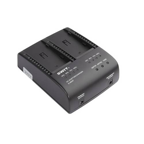 SWIT ELECTRONICS S-3620F - Dual-Ladegerät & Adapter für Sony NP-F Series (Ladestrom 2x 2A | Ladestandanzeige |