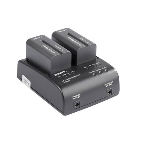SWIT ELECTRONICS S-3620F - Dual-Ladegerät & Adapter für Sony NP-F Series (Ladestrom 2x 2A | Ladestandanzeige |
