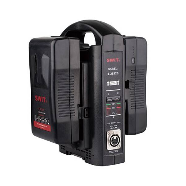 SWIT ELECTRONICS S-3822S - Dual-Schnellladegerät & Adapter für V-Mount Akkus (Ladestrom 2x 3A | Ladestandanzeige |