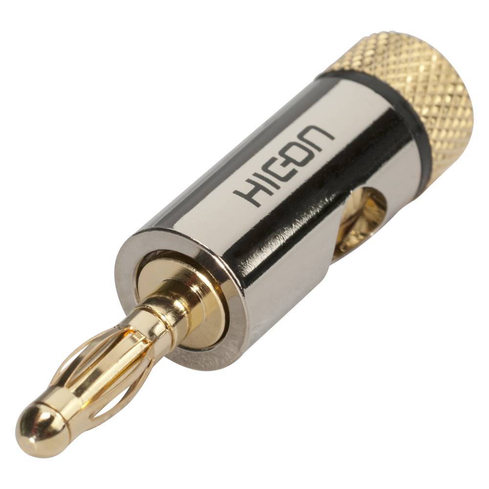 SOMMER CABLE HICON Banane Kabelstecker mit Universalklemme (1-pol | kaskadierbar | Codierung Schwarz) - in chrome