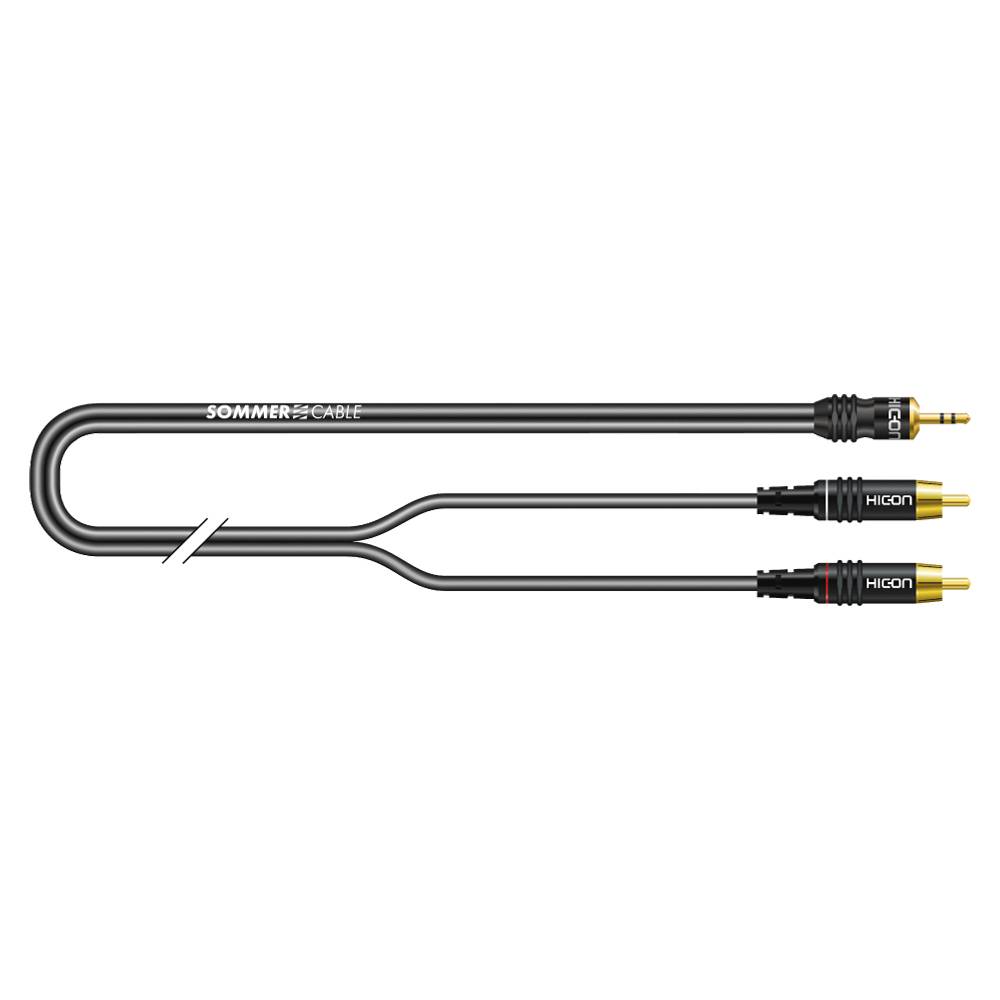SOMMER CABLE Stereo-Splitkabel SC-Onyx (1 x 0,25mm² | Miniklinke male 3,5mm Stereo / 2x Cinch male | HICON | 2,50m) - in