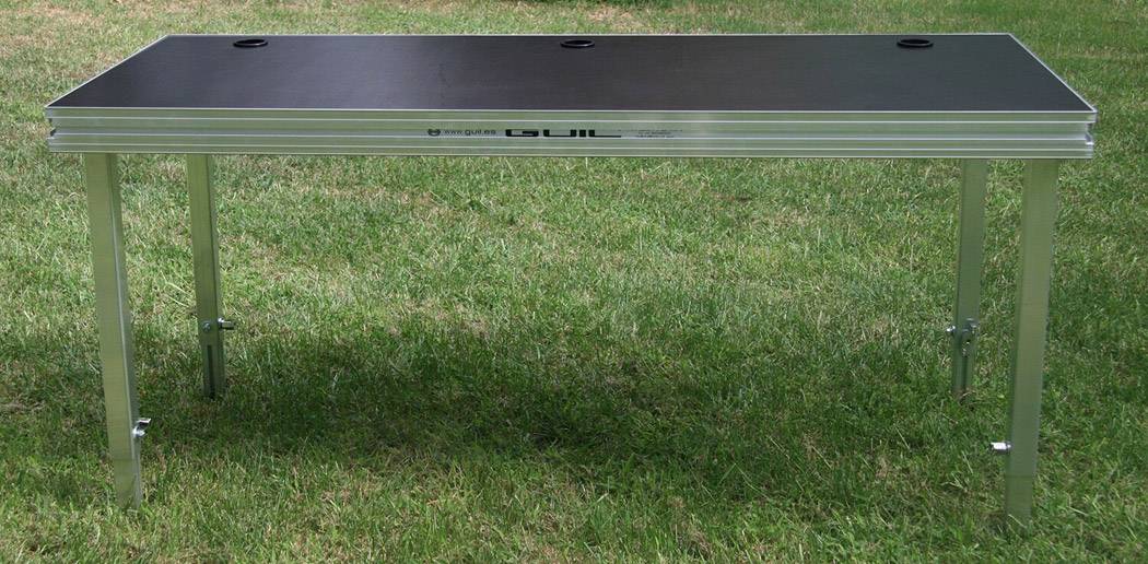 GUIL MDJ-2 - DJ & Tontechniker Tisch mit drei Kabeldurchlässen (2.000 x 650 mm | geeignet für 50 x 50 mm Standfüße |
