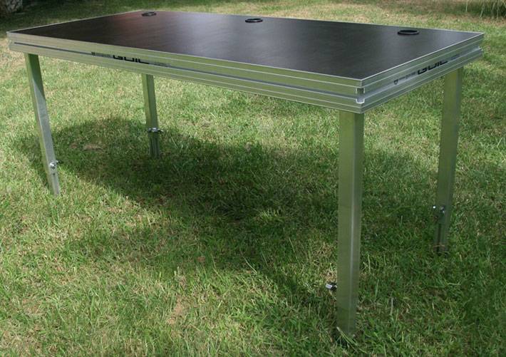 GUIL MDJ-2 - DJ & Tontechniker Tisch mit drei Kabeldurchlässen (2.000 x 650 mm | geeignet für 50 x 50 mm Standfüße |