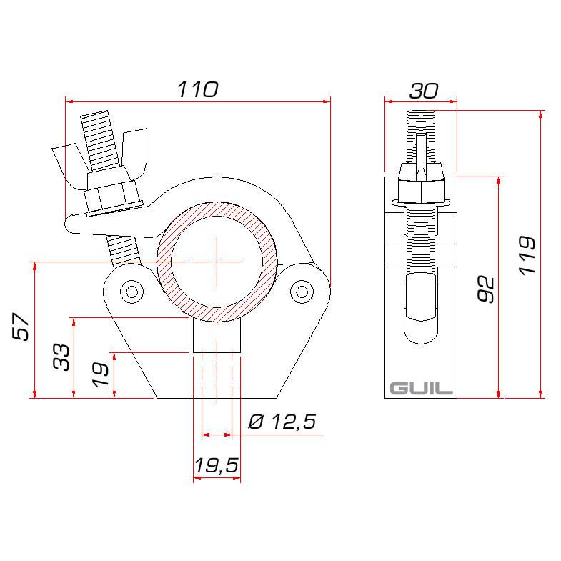 GUIL ABZ-37 - Klemmkupplung für Rohre mit Außen-Ø von 45,0-52,0mm (Belastbarkeit max. 500kg | Spigot-Ø: 50,0mm)
