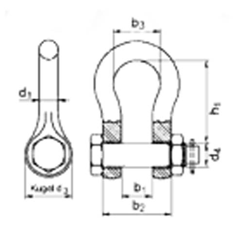SAFETEX Abriebfeste Schäkel "Blackline" (WLL 1.000kg | geschweifte Form mit 3/8" Bolzen + Mutter + Splint) - schwarz