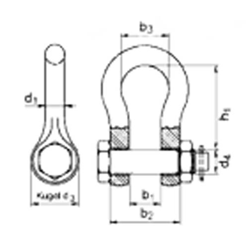 SAFETEX Abriebfeste Schäkel "Blackline" (WLL 3.250kg | geschweifte Form mit 5/8" Bolzen + Mutter + Splint) - schwarz