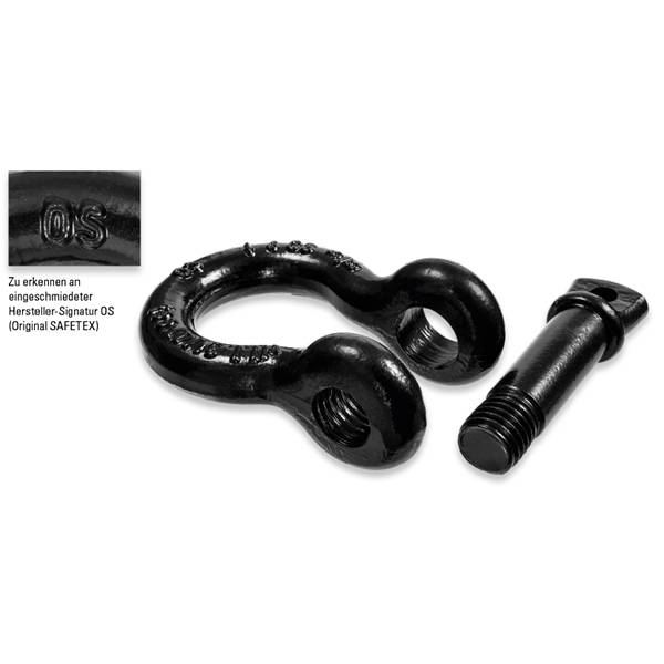 SAFETEX Abriebfeste Schäkel "Blackline" (WLL 4.750kg | geschweifte Form mit 3/4" Schraubbolzen) - schwarz