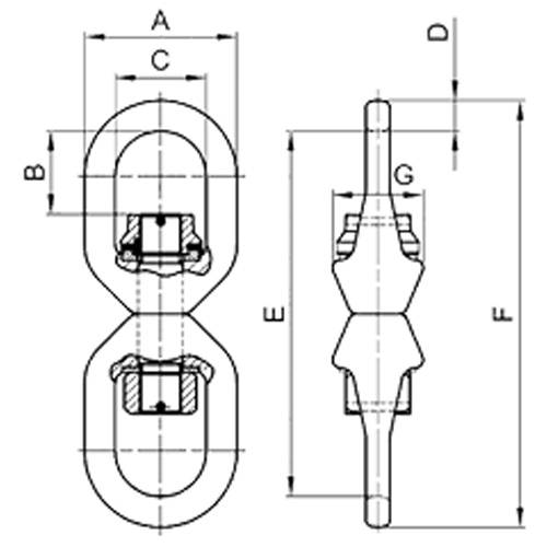 SAFETEX Rollenlagerwirbel "Blackline" (WLL 3.200kg | Rolllager & Gleitlager | geeignet für Ketten-Ø 10,0mm) - silber