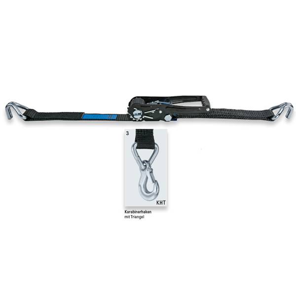 SAFETEX Zurrgurt "Blackline" mit Druckratsche & Karabinerhaken mit Triangel (WLL 2.500kg | 2-teilig | 50,0mm Bandbreite
