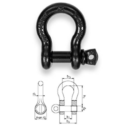 SAFETEX Abriebfeste Schäkel "Blackline" (WLL 1.000kg | geschweifte Form mit 3/8" Schraubbolzen) - schwarz