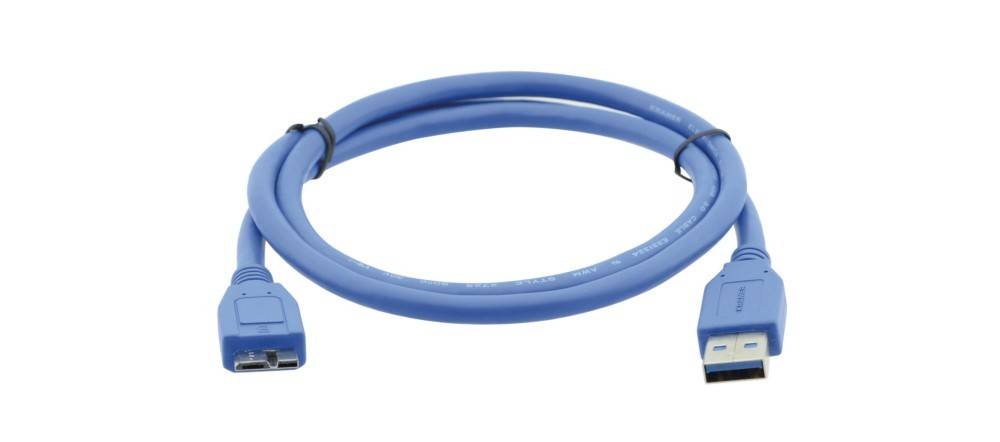 Ein blauer Ethernet-Kabel mit Steckern an beiden Enden, verwendet für Netzwerkverbindungen.