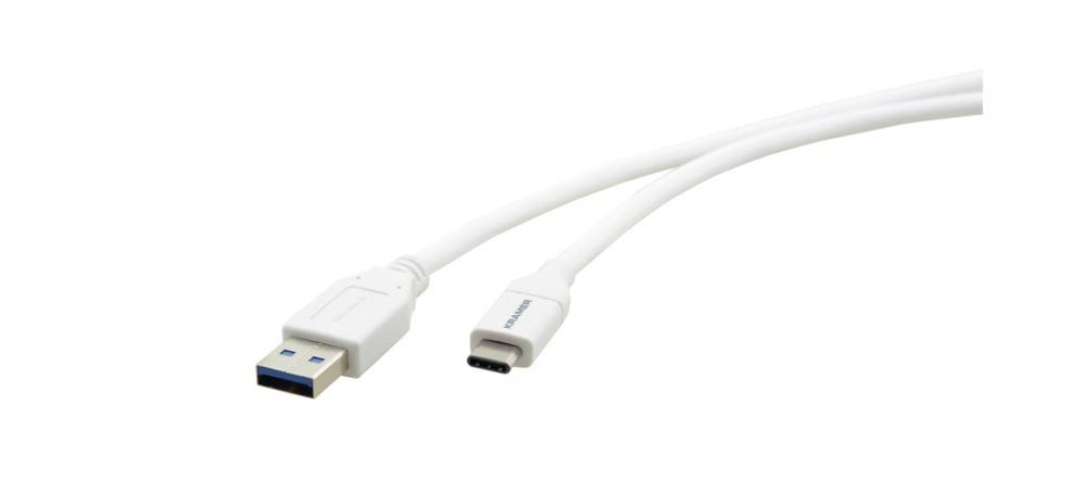 Ein USB 3.0 auf USB-C Kabel, das die Anschlüsse an beiden Enden zeigt, verwendet zum Verbinden von Geräten und zur Datenübertragung.