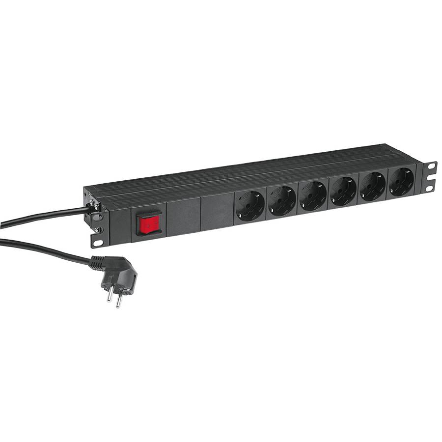 KOENIG & MEYER 19"-Power Box mit je 6 Steckdosen auf der Front- und Rückseite (1HE Alu-Gehäuse | 2m Kabel | 230V / 16A /