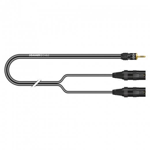 SOMMER CABLE Stereo-Splitkabel SC-Onyx (1 x 0,25mm² | Miniklinke male 3,5mm Stereo / 2x XLR 3-pol male | HICON | 2,50m)