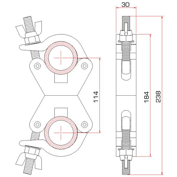 GUIL ABZ-30 - 360° Drehkupplung für Rohre mit Außen-Ø von 45,0-52,0mm (Belastbarkeit max. 500kg | Aluminium) - silber