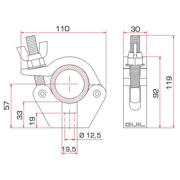 GUIL ABZ-30 - 360° Drehkupplung für Rohre mit Außen-Ø von 45,0-52,0mm (Belastbarkeit max. 500kg | Aluminium) - silber