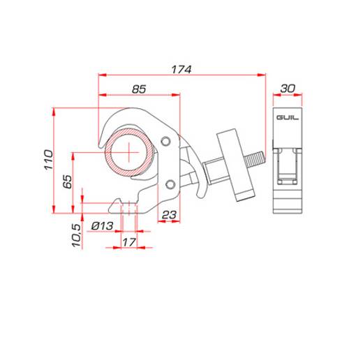 GUIL ABZ-07/E-N - Schnellbefestigungsklemme für Rohre mit Außen-Ø von 38,0-51,0mm (Belastbarkeit max. 100kg) - schwarz
