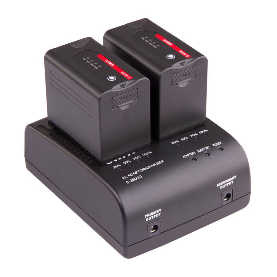 SWIT ELECTRONICS S-3602D - Dual-Ladegerät & Adapter für Panasonic VW-VBD58 | AG-VBR59 | CGA-D28 | CGA-D54 Akkus