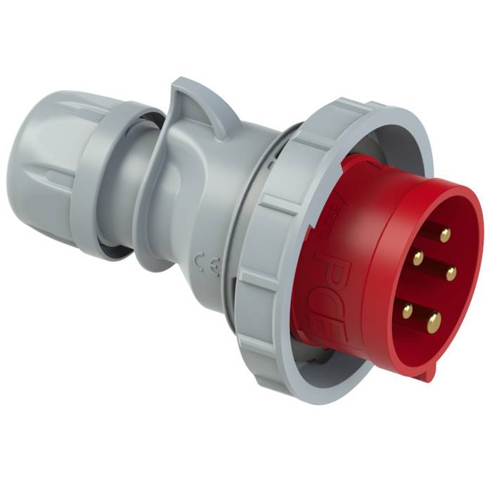 PC ELECTRIC CEE-Stecker "SHARK TT" mit schraubloser Anschlusstechnik (400V / 16A | 5-polig 6h | IP67) - in rot/grau