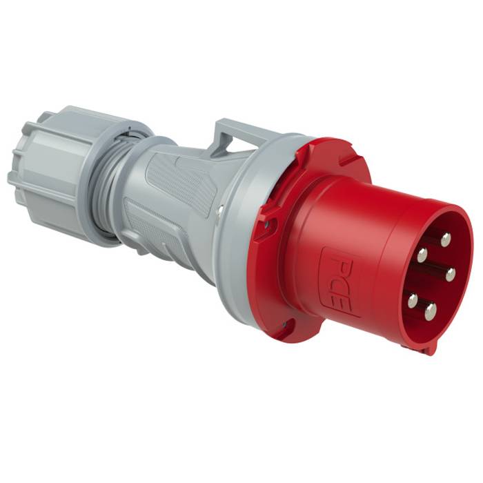 PC ELECTRIC CEE-Stecker "POWER TWIST" mit Rahmenklemmen & Schrauben (400V / 63A | 5-polig 6h | IP44) - in rot/grau