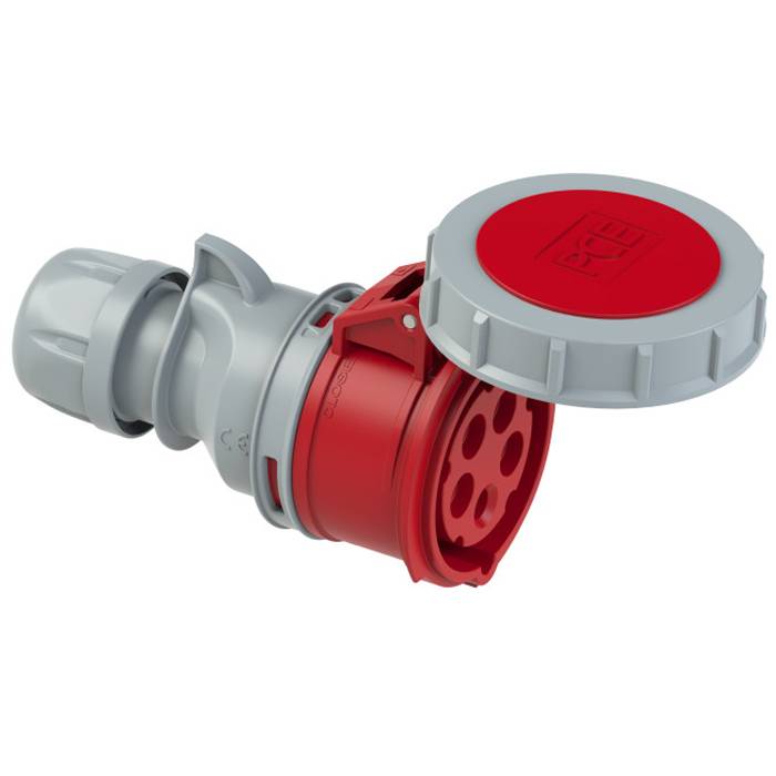 PC ELECTRIC CEE-Kupplung "SHARK TT" mit schraubloser Anschlusstechnik (400V / 16A | 5-polig 6h | IP67) - in rot/grau