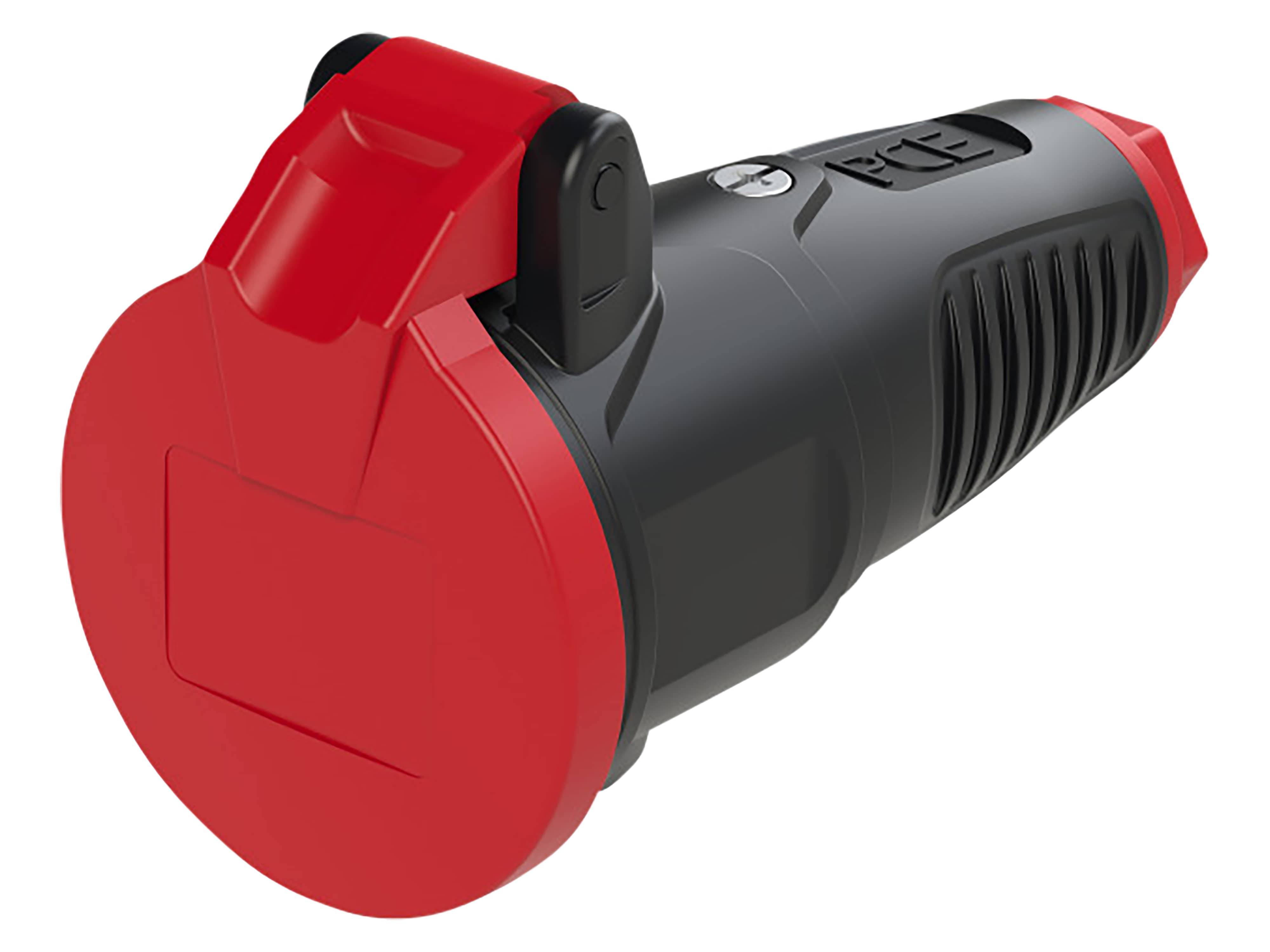 PCE Gummi-Schutzkontaktkupplung Taurus2, mit Klappdeckel, schwarz/rot