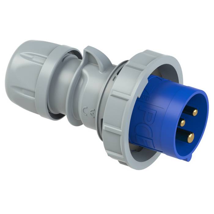 PC ELECTRIC CEE-Stecker "SHARK TT" mit schraubloser Anschlusstechnik (230V / 16A | 3-polig 6h | IP67) - in grau/blau