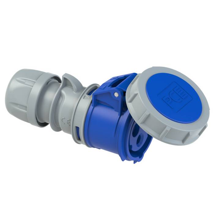 PC ELECTRIC CEE-Kupplung "SHARK TT" mit schraubloser Anschlusstechnik (230V / 32A | 3-polig 6h | IP67) - in blau/grau