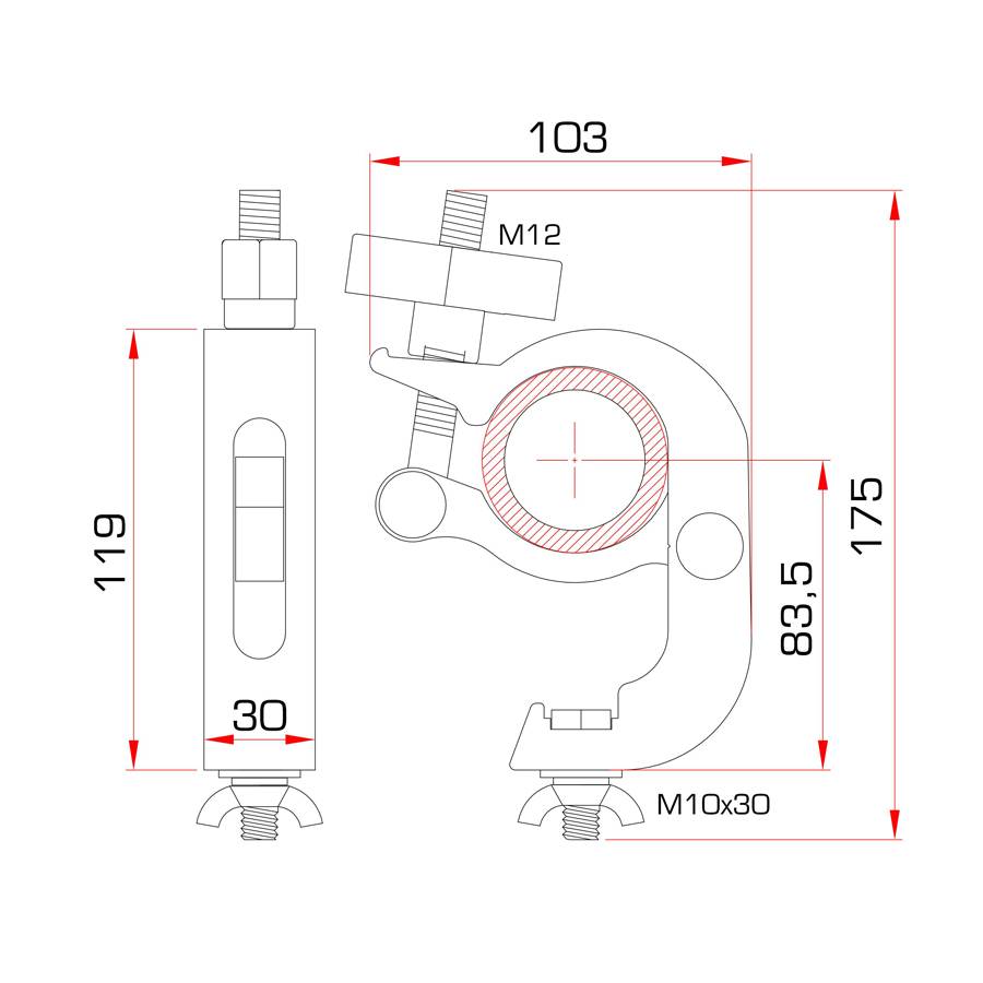 GUIL ABZ-50/N - Klemmkupplung für Rohre mit Außen-Ø von 46,0-52,0mm (Belastbarkeit max. 250kg | Aluminium) - schwarz