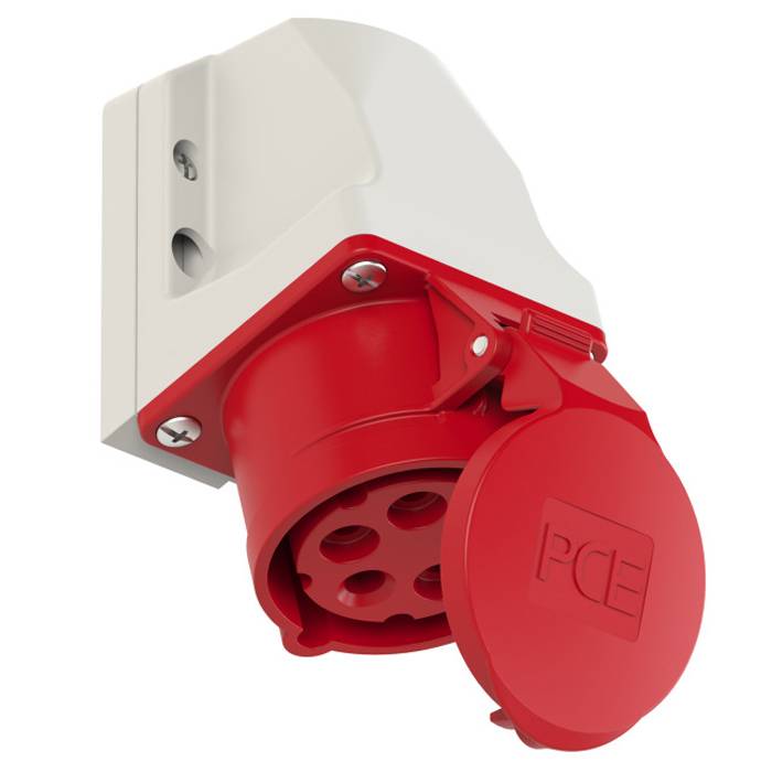 PC ELECTRIC CEE-Wandsteckdose (kompakt) mit Schraubklemmen (400V / 16A | 5-polig 6h | IP44) - in rot/weiß