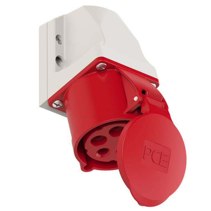 PC ELECTRIC CEE-Wandsteckdose (kompakt) mit Schraubklemmen (400V / 32A | 5-polig 6h | IP44) - in rot/weiß