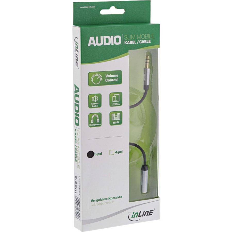 INLINE - Slim Audio Kabel Klinke 3,5mm ST / BU - mit Lautstärkeregler - 0,25m