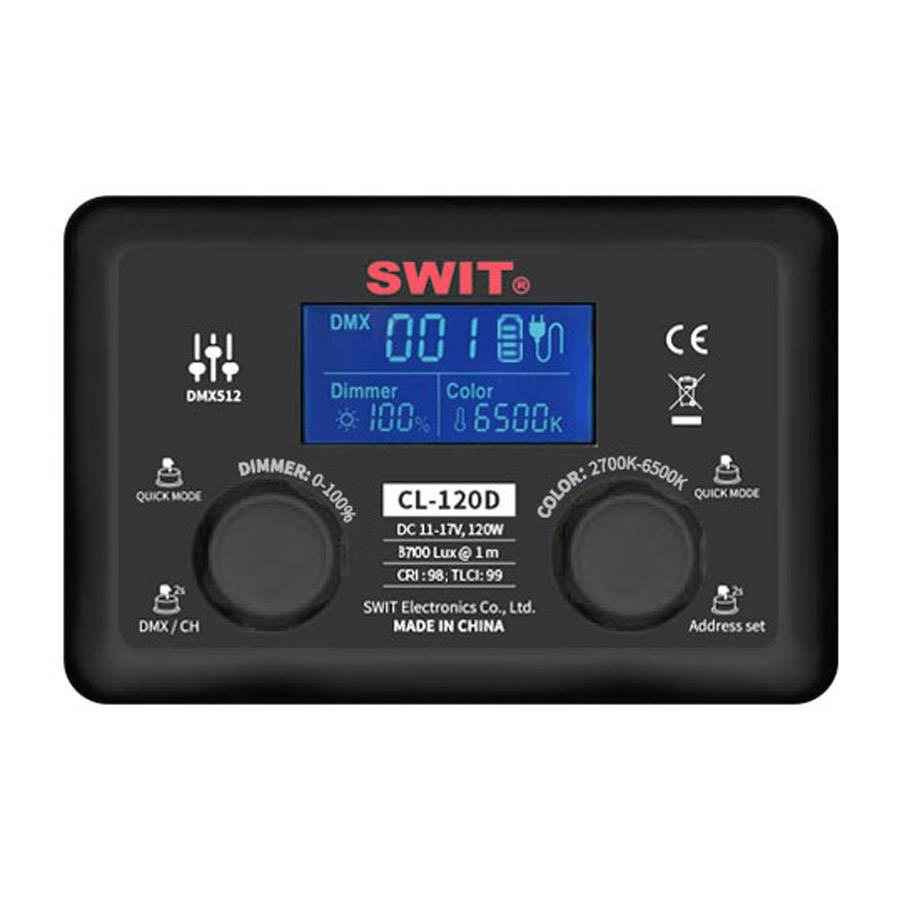 SWIT ELECTRONICS CL-120D - LED Panel Leuchte mit DMX-Steuerung (120 Watt | 3.700 Lux | CRI 98 | Inkl. Tasche) - schwarz