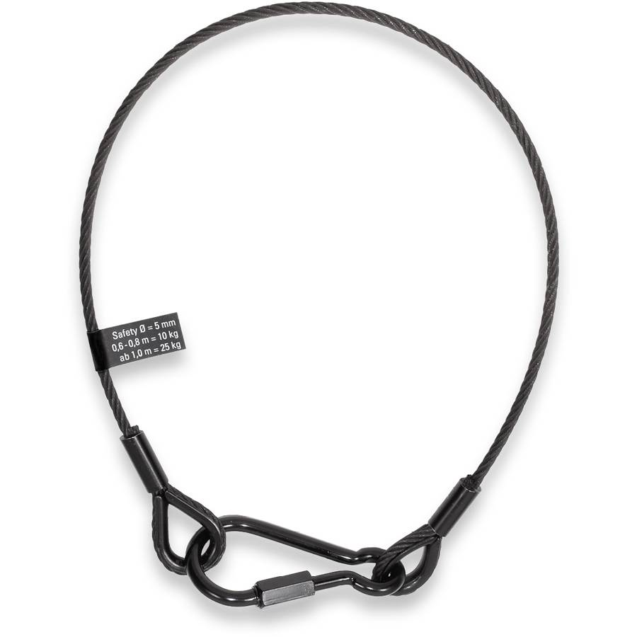 SAFETEX Sicherungsseil "Blackline" mit Kauschen & Karabinerhaken (DGUV bis 10,0kg | Seil-Ø 4,00mm | Konstruktion 7 x 19