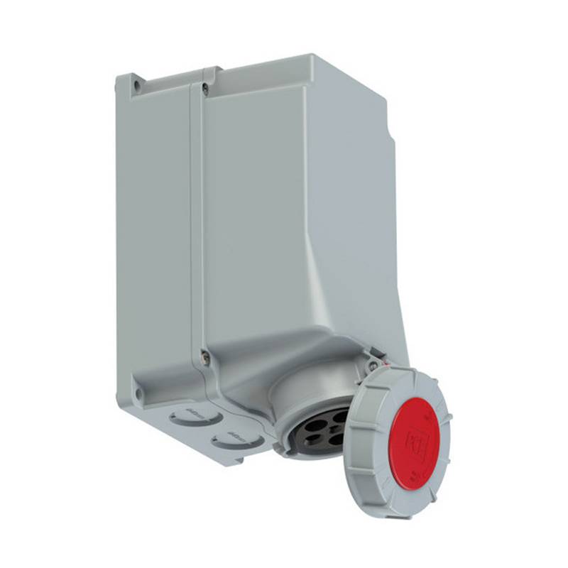 PC ELECTRIC CEE-Wandsteckdose "POWER TWIST" mit Rahmenklemmen & Schrauben (400V / 63A | 5-polig 6h | IP67) - in grau/rot