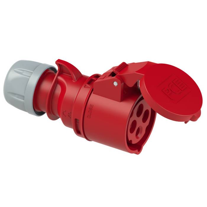 PC ELECTRIC CEE-Kupplung "SHARK" mit Schraubklemmen (400V / 16A | 4-polig 6h | IP44) - in rot/grau
