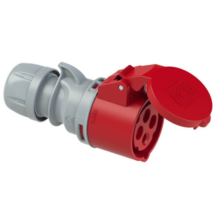 PC ELECTRIC CEE-Kupplung "SHARK TT" mit schraubloser Anschlusstechnik (400V / 16A | 4-polig 6h | IP44) - in rot/grau