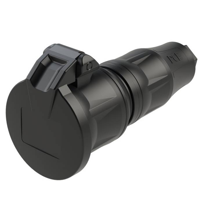 PC ELECTRIC SCHUKO-Kupplung "TOP TAURUS 2" mit Klappdeckel (250V / 16A | 3-polig | IP54) - in schwarz