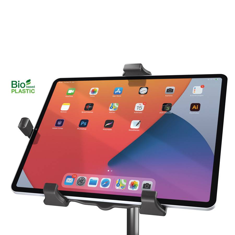 KOENIG & MEYER Tablet-PC-Stativhalter "Biobased" (Klemmbereich 158 - 280mm | 3/8" & 5/8" Gewinde | 360° drehbar) - in