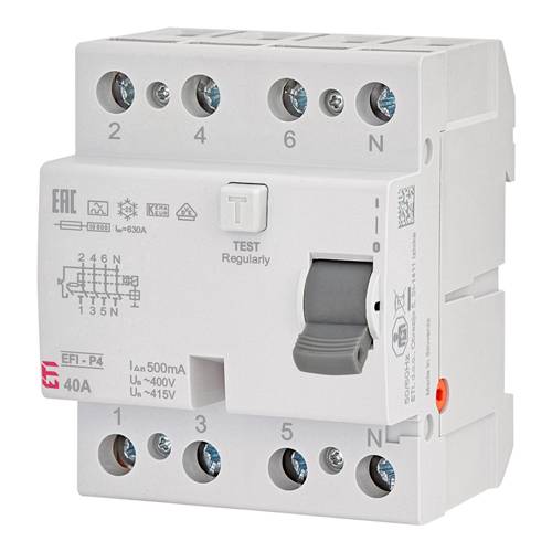 ETI 002061542 - Fehlerstromschutzschalter EFI-P4 A 40/0.5 (Typ A | 415 V | unverzögert | 50/60 Hz)