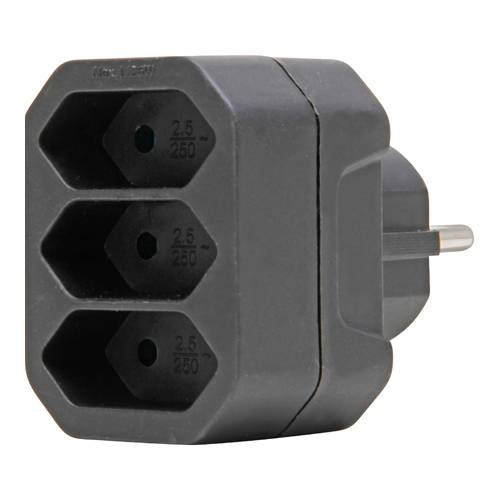 KOPP Adapter mit Anschluss für 3x Euro-Stecker (3-fach | 250V | 3x 2,5A) - in schwarz