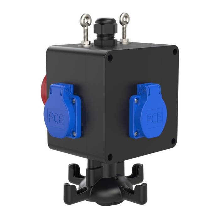 PC ELECTRIC Vollgummi Hängeverteiler "FREISTADT NAARN" (1x CEE-Steckdose 400V/16A/5-polig & 3x SCHUKO-Steckdose 250V/16A