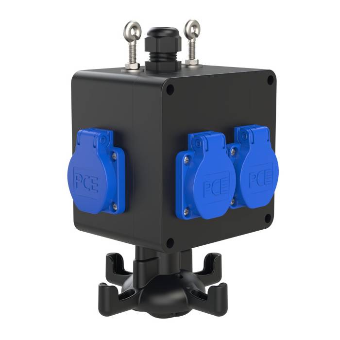 PC ELECTRIC Vollgummi Hängeverteiler "FREISTADT NAARN" (4x SCHUKO-Steckdose 250V/16A | IP54) - in schwarz/blau