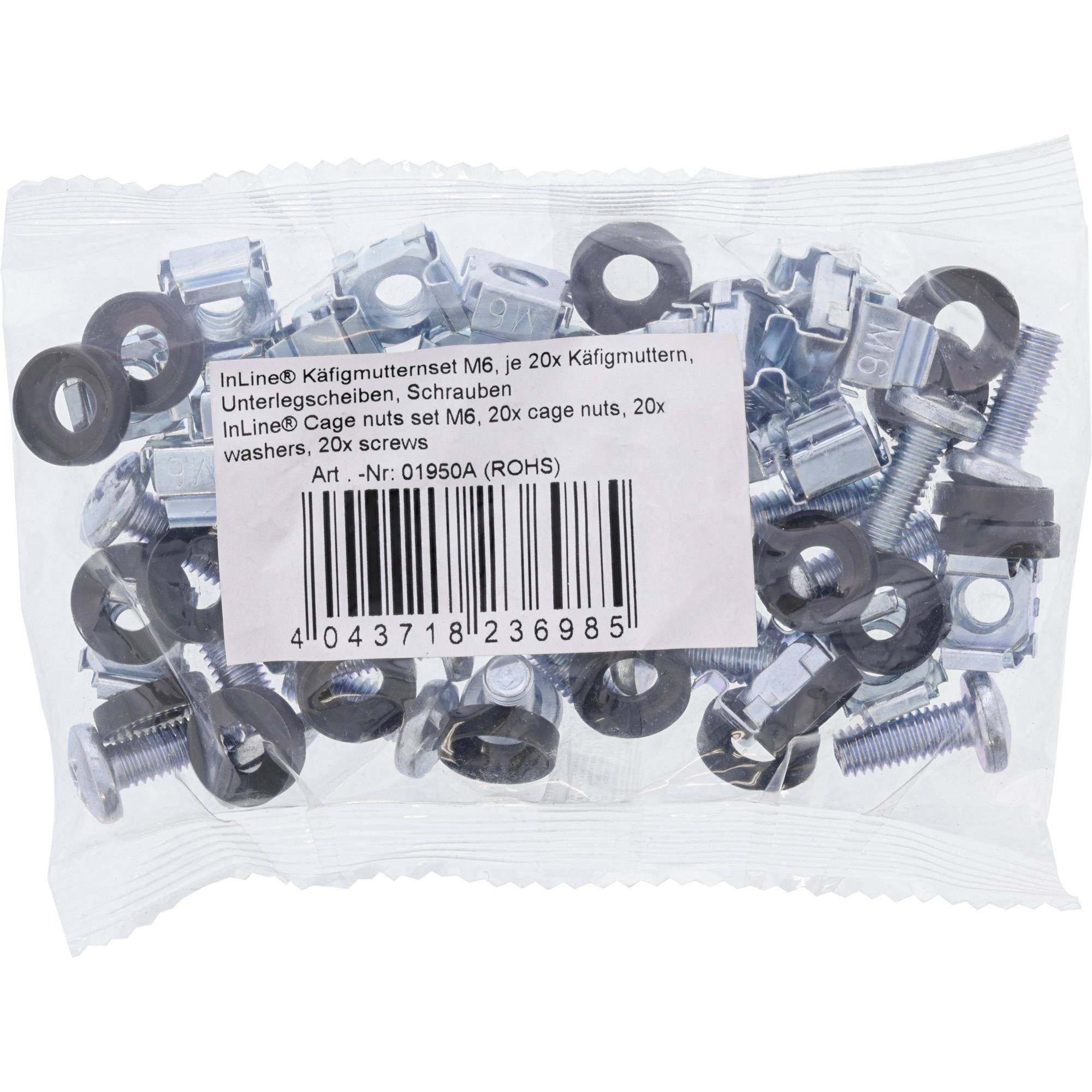 INLINE - Käfigmutternset M6 - je 20x Käfigmuttern - Unterlegscheiben - Schrauben